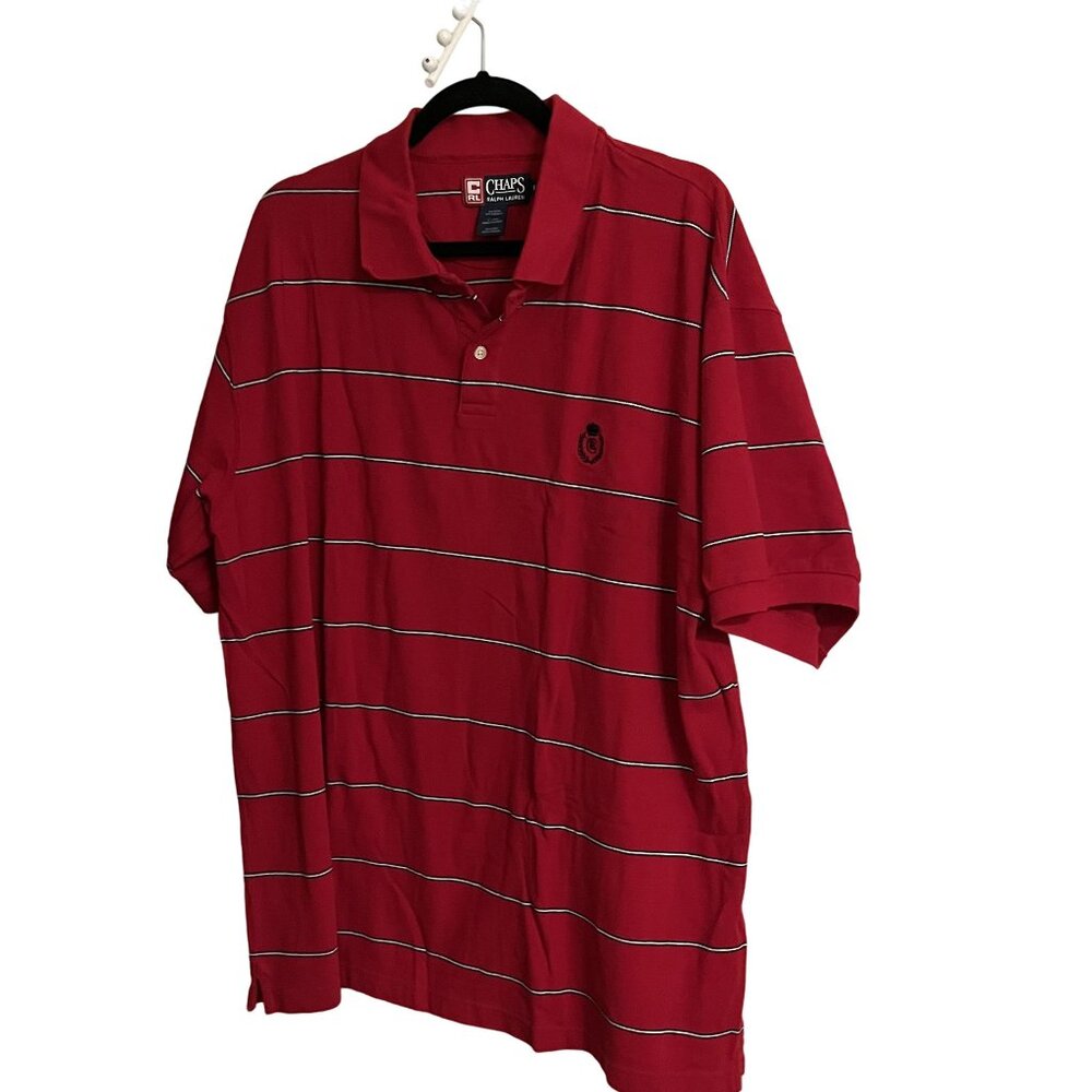 CHAPS by Ralph Lauren Mens Red 100% Cotton Striped  Polo XXL XXG